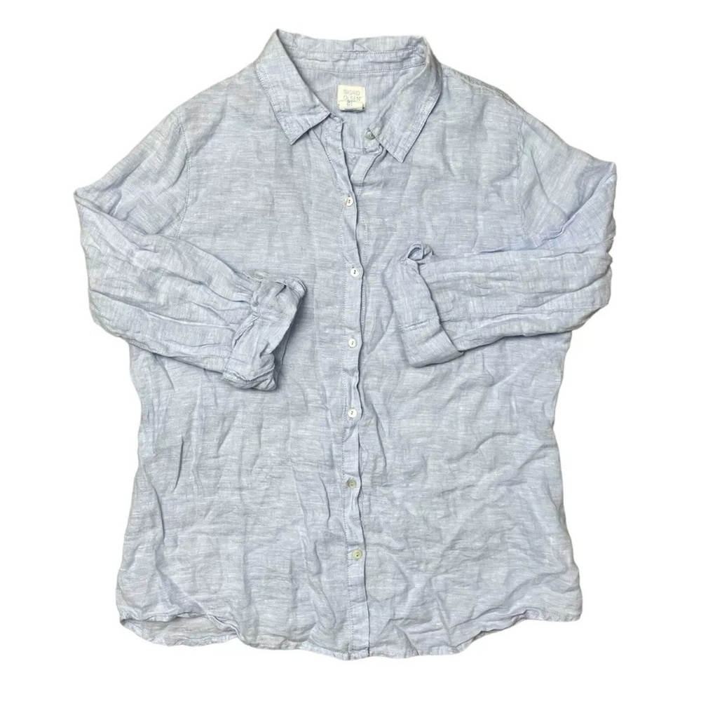 Sigrid Olsen Chambray Button Down Up Blouse Blue 100% Linen Casual Top Size L - Picture 4 of 12